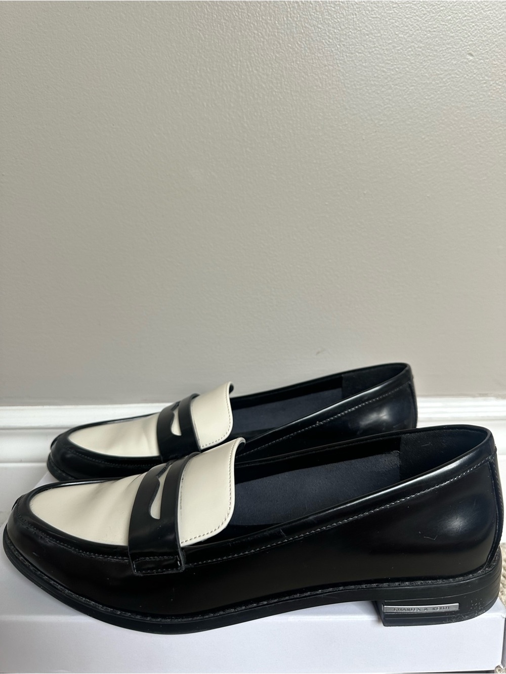 Charles & Keith Black and White Leather Penny Loafers for Women - Picture 4 of 8